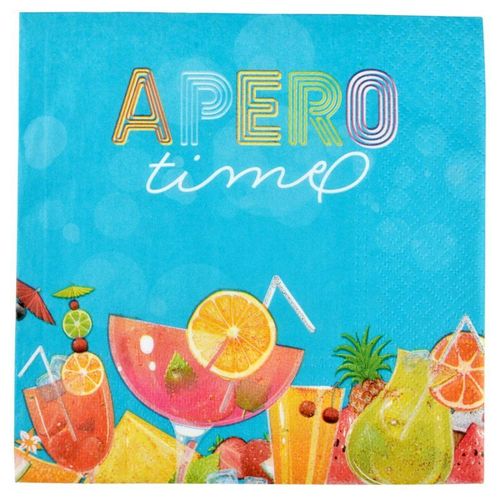 Paris Prix - Lot De 20 Serviettes En Papier "Apéro" 33x33cm Bleu