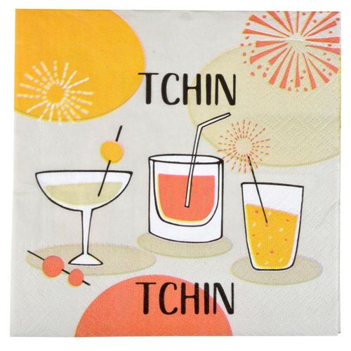 Paris Prix - Lot De 20 Serviettes En Papier "Tchin" 33x33cm Taupe
