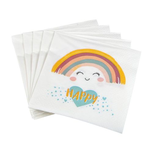 Paris Prix - Lot De 20 Serviettes En Papier "Nuage Rainbow" 33x33cm Blanc
