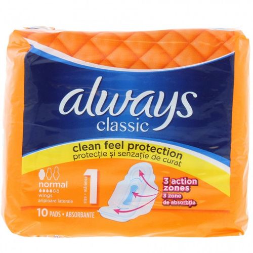 Always - Serviettes Hygiéniques 3 Action Zones Classic Normal - 10pcs 