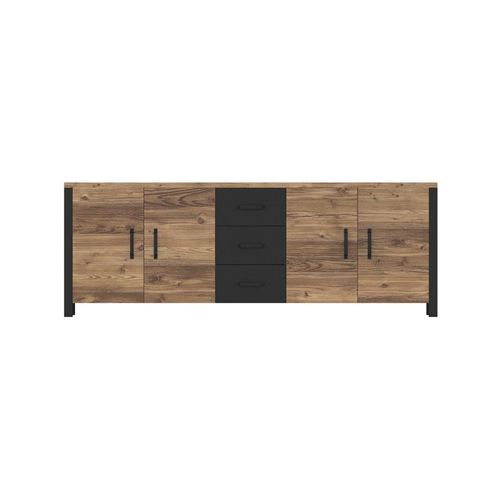 Buffet 220cm Collection Darwin. Couleur Épicéa Et Noir. 4 Portes Et 3 Tiroirs