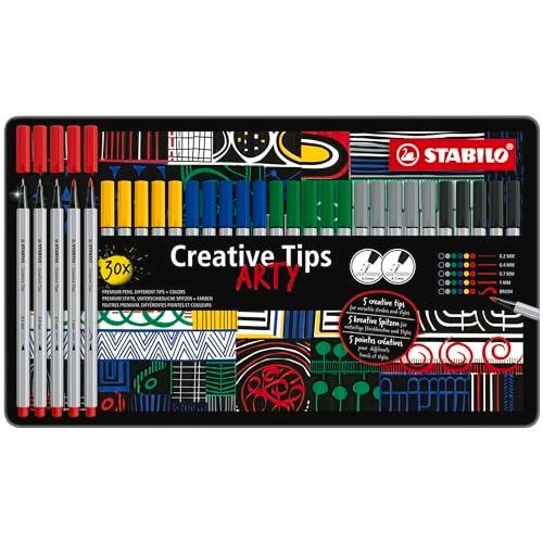 Feutres - Dessin - Calligraphie - Stabilo Creative Tips - Boîte 30 Pièces - Assortiment Pointes