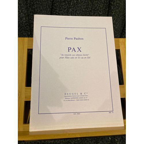 Pierre Paubon Pax Pour Flûte En Ut Ou En Sol Partition Éditions Heugel
