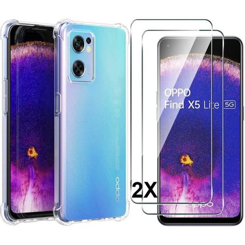 Coque Oppo Find X5 Lite + 2x Vitre Housse Silicone Transparent Verre Trempe Antichocs