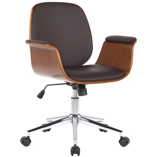 Fauteuil De Bureau Moderne Et Confortable Accoudoirs Incurvés Hauteur Réglable En Synthétique Marron Bois Et Métal Bur10555
