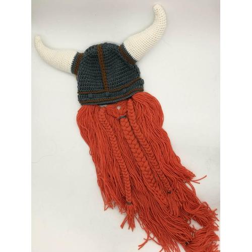 Bonnet Viking En Tricot Avec Grande Corne Pour Barbe - Style Barbare - Pour Halloween, Noël