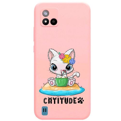 Coque Rose Realme C11 2021 Chat Catitude Plage