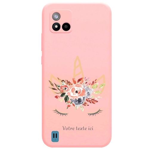 Coque Rose Realme C11 2021 Licorne Personnalisee Eyes Rose Unicorn