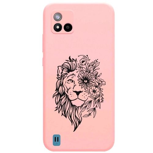 Coque Rose Realme C11 2021 Lion Fleur Jungle