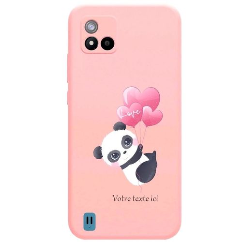 Coque Rose Realme C11 2021 Panda Coeur Kawaii Personnalisee