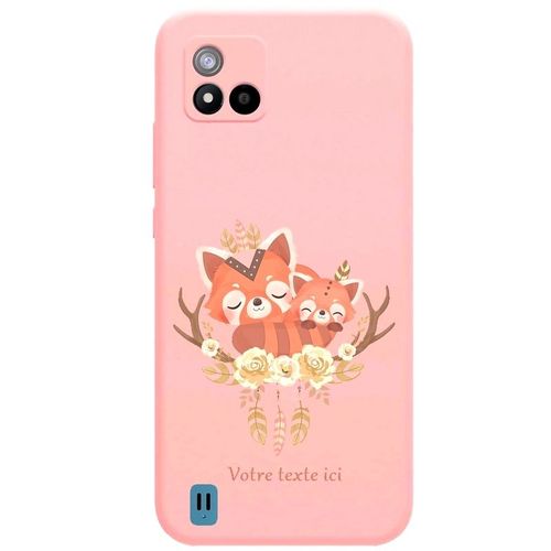 Coque Rose Realme C11 2021 Panda Roux Personnalisee