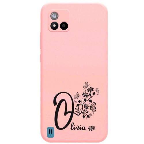 Coque Rose Realme C11 2021 Avec Votre Prénom 13 Papillon Et Fleur