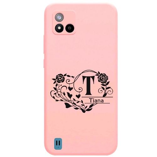 Coque Rose Realme C11 2021 Avec Votre Prenom Police 16 Coeur Et Fleur