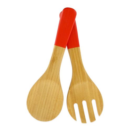 Fackelmann 30189 Couverts À Salade En Bambou Env 23 Cm, Brun Et Rouge
