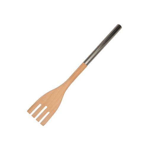 Fackelmann 30373 Grande Fourchette De Cuisine En Bois De Hêtre Et Manche En Inox, Fourchette À Servir Ou À Mélanger, Bois, Acier Inoxydable, 34x6cm