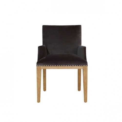 Robin Des Bois - Iana- Fauteuil De Table Design En Bois Massif Et Tissu Velours, Fsc® - Gris
