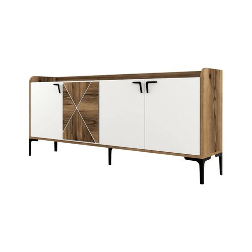 Buffet Effet Noyer, Blanc 180x35 Cm