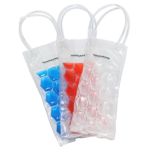 Fackelmann 49397 Sac Rafraîchissant Pour Bouteilles, Sac À Bouteille, Sac À Glaçons Pour Bouteille, Pvc, Gel, Rouge, Bleu, Transparent, 37 X 10,5 X 1 Cm