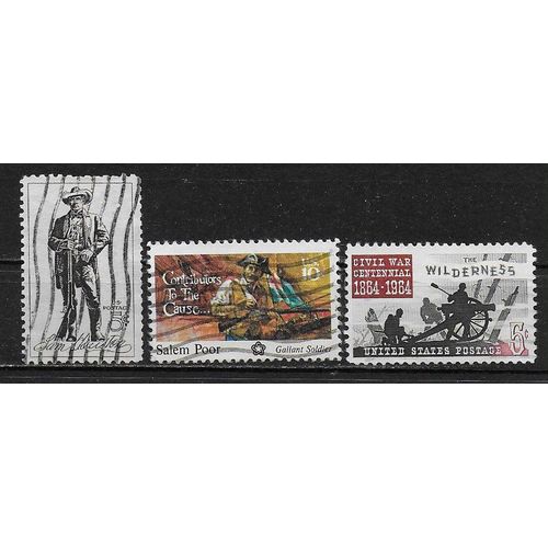 Etats-Unis D'amerique 1963/64 : Portrait Du Président Du Texas / Bataille Du Désert : Canonniers À L'oeuvre - Lot De 3 Timbres Oblitérés