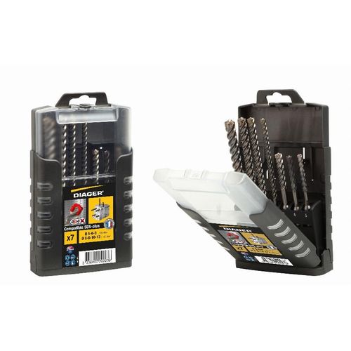 Forets béton SDS+ DIAGER L.110 Ø 5-6-8 L.160 Ø 6-8-10-12 mm - 7 pièces - 1000V