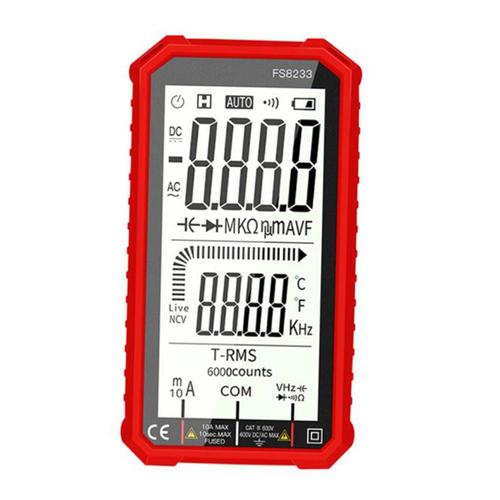 Multimètre Professionnel Détecteur 6000 Comptes Ohmmètre Électrique FS8233 Batterie Température Rétro-Éclairage Gamme Manuelle Flash rouge