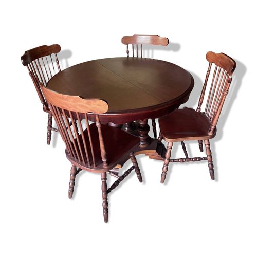 Table Ronde Avec 4 Chaises En Bois Pour Salle Manger Marron