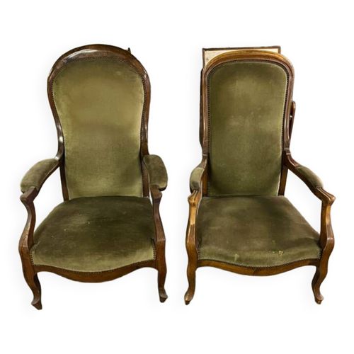 Paire De Fauteuils Voltaires Vert