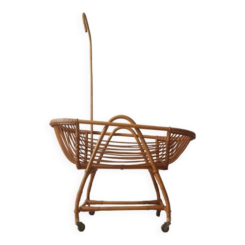 Berceau En Rotin Vintage Couffin Sur Roulettes Rtro Design Scandinave Lit Bb Bois