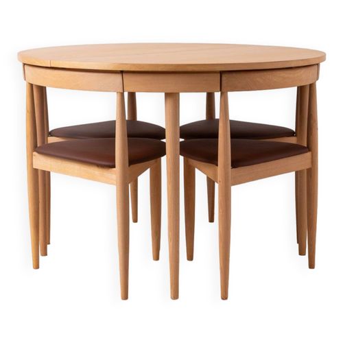 Ensemble De Salle Manger Par Hans Olsen 4 Chaises Table Ronde Extensible Danois Moderne Annes 1950 Bois