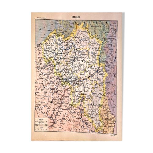 Lithographie  carte Belgique multicolore