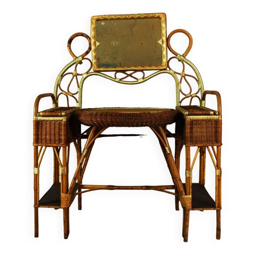Coiffeuse Art Deco En Rotin 1920  Table Et Bureau  Multicolore