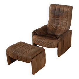 Fauteuil Patchwork Avec Tabouret Marron