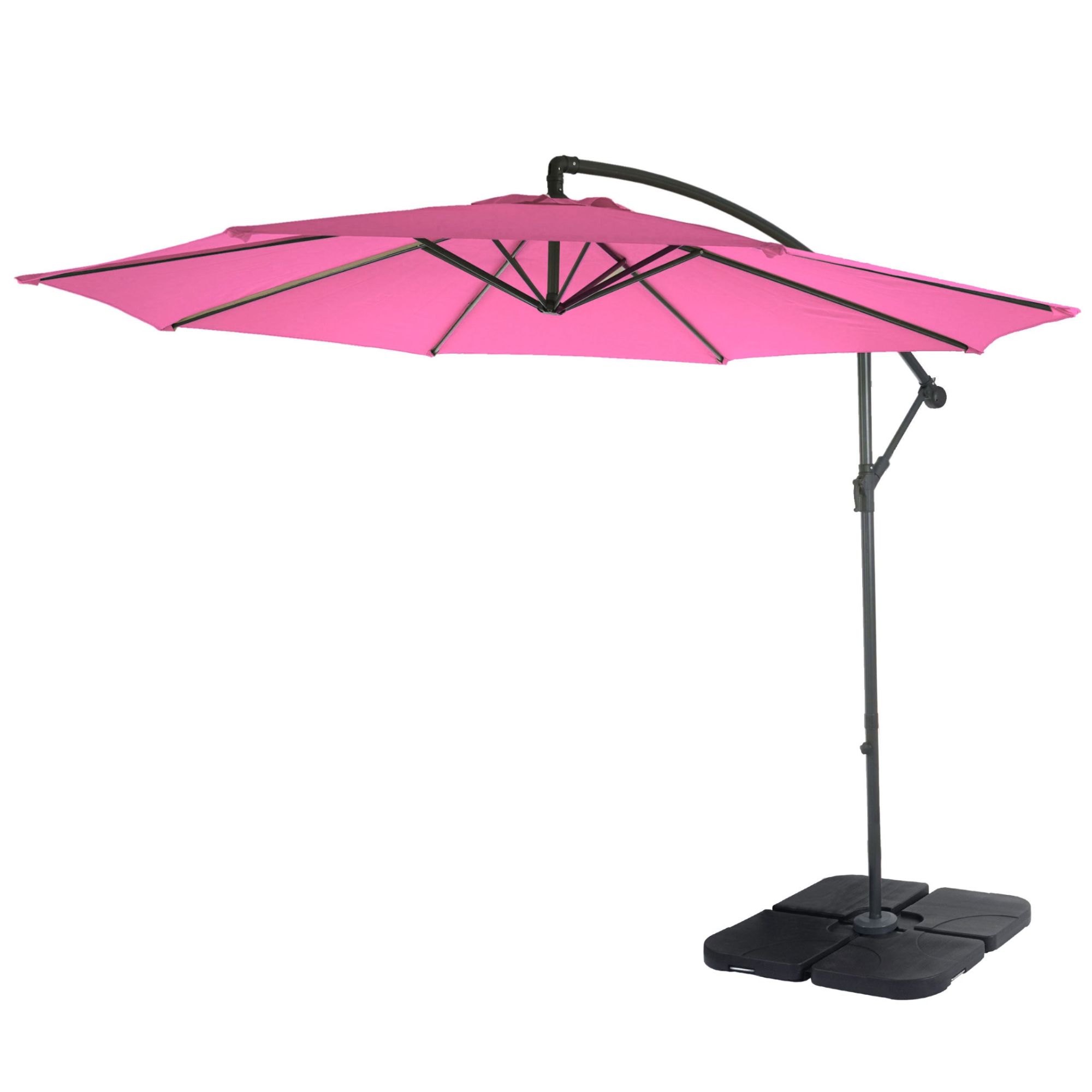 Parasol Déporté Protection Solaire Ø 3m Inclinable Polyester/Acier 11kg Rose Avec Support 04_0000935