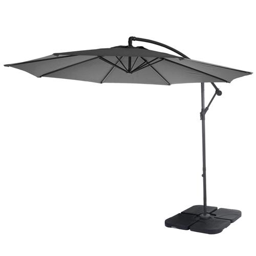 Parasol Déporté Protection Solaire Ø 3m Inclinable Polyester/Acier 11kg Gris Avec Support 04_0000944