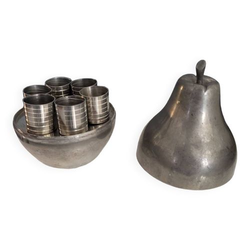 Service Ou Set A Liqueur Metal Vintage Argent