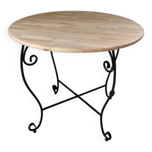 Table Ronde Bois Naturel Et Fer Forg Noir Noir