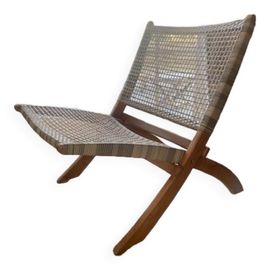 Chaise Longue En Rotin Pliante En Boismonoplace Gris
