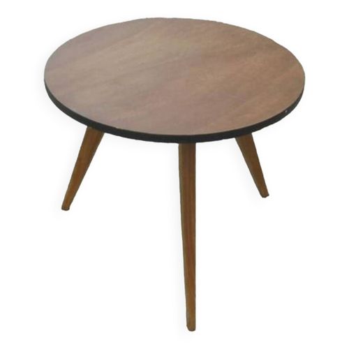 Table  Manger Ronde Tripode En Teck Vintage Marron
