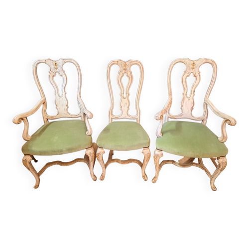 Lot De 2 Fauteuils Et 1 Chaise Style Baroque Blanc