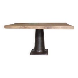 Table Design Industriel Pied Central En Fonte Bois