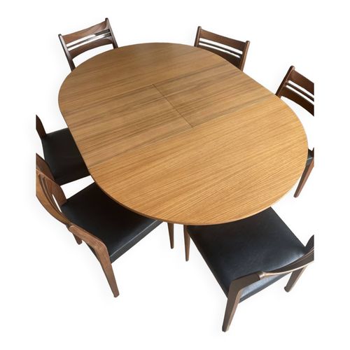 6 Chaises Et Table Extensible Teck Scandinave Bois