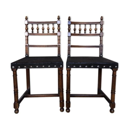 Paire De Chaises Henri Ii Bois Tourn Amp Assise Cuir Gaufr A304 Bois