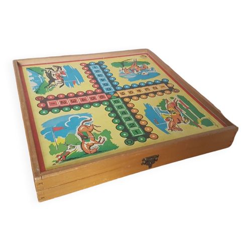 Ancien Plateau Jeux Aube Jeu De Loie Dames Petits Chevaux Marelle En Bois A692 Multicolore