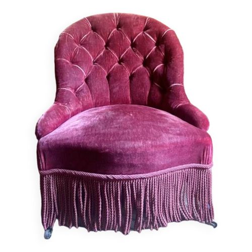 Fauteuil Crapaud Capitonn Ancien Poque Napolon Iii Xixe Velours Rouge Capitonn Bordeaux