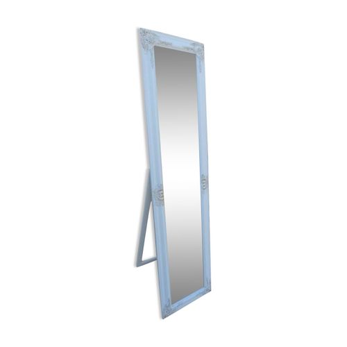 Miroir en bois de grande taille sur pied psych inclinable de couleur blanc crus dor avec moulure multicolore