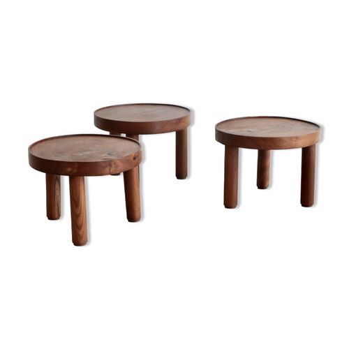 Un Ensemble De Trois Petites Tables Rondes Mado Jolain Et Ren Legrand France 1956 Bois