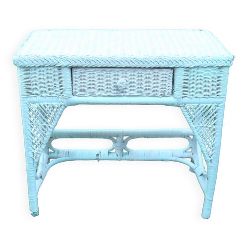 Coiffeuse Rotin Peint Blanche Vintage 197080 Blanc