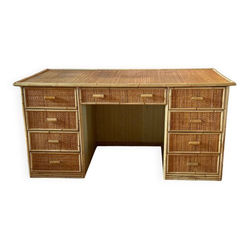 Bureau Rotin Vintage Beige