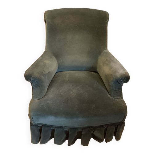 Fauteuil Crapaud Napoleon Iii Habille De Velours Vert Sapin Ancien Vert