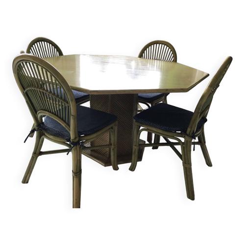 Table Rotin Et 4 Chaises Vert